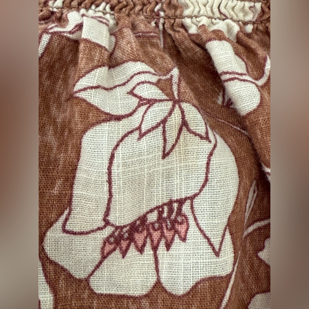 Free People brown puff sleeve blouse w/ cream floral pattern - Picture 12 of 12